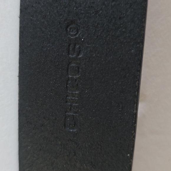 Chico's Womens Black leather Belt Silver Square Pieces Hook loop Closure Sz.42 - Picture 4 of 16